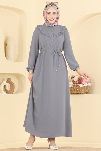 moda selvim الفستان رمادي 5012MDA386 - Thumbnail