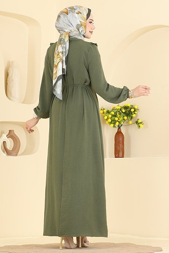 moda selvim Dress 5012MDA386 Khaki - Thumbnail