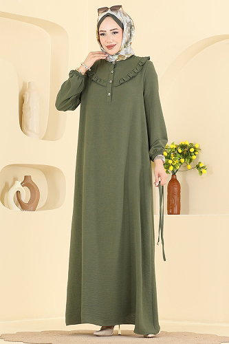 moda selvim الفستان اخضر عفني 5012MDA386 - Thumbnail