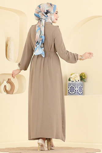 moda selvim الفستان بيج 5012MDA386 - Thumbnail