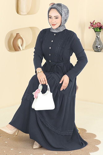 moda selvim الفستان رمادي غامق 5013BM387 - Thumbnail