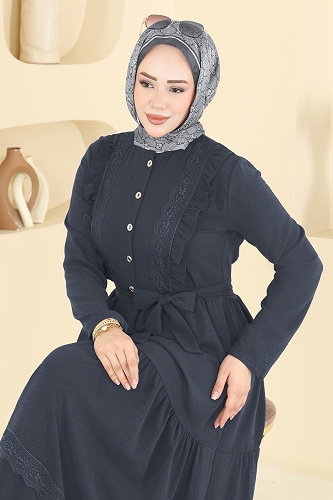 moda selvim الفستان رمادي غامق 5013BM387 - Thumbnail