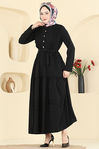 moda selvim Dress 5013BM387 Black - Thumbnail