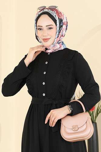 moda selvim الفستان أسود 5013BM387 - Thumbnail