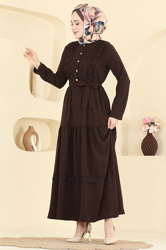moda selvim Dress 5013BM387 Brown - Thumbnail