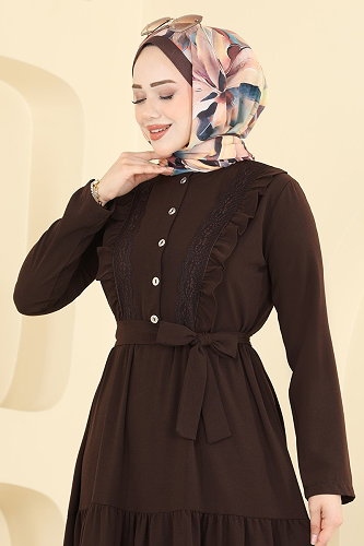 moda selvim الفستان بني 5013BM387 - Thumbnail