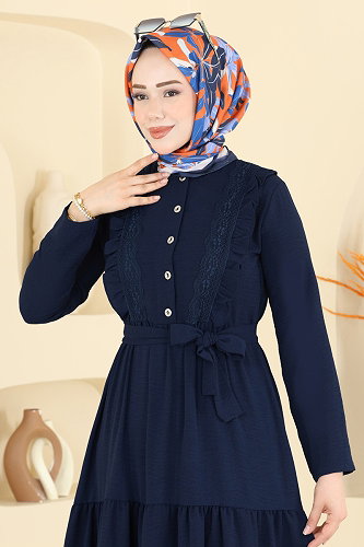 moda selvim Dress 5013BM387 Dark Navy Blue - Thumbnail
