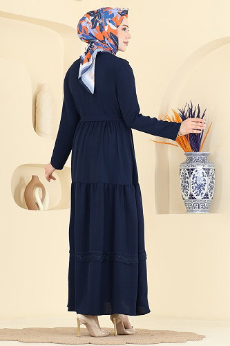moda selvim Dress 5013BM387 Dark Navy Blue - Thumbnail
