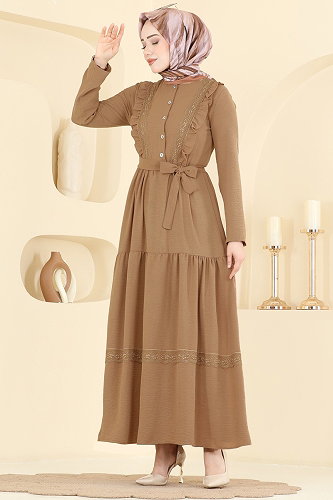 moda selvim Dress 5013BM387 Latte - Thumbnail