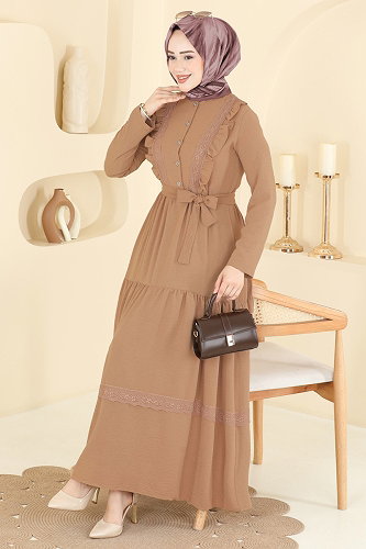 moda selvim Dress 5013BM387 Light Latte - Thumbnail
