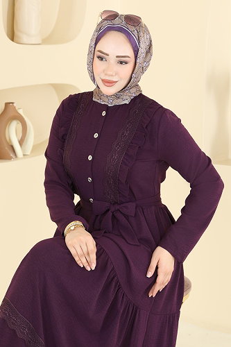 moda selvim Dress 5013BM387 Purple - Thumbnail