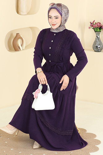 moda selvim Dress 5013BM387 Purple - Thumbnail
