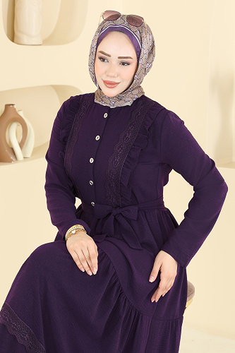 moda selvim Dress 5013BM387 Purple - Thumbnail