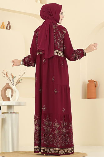 moda selvim الفستان خمري 5013ERK1158 - Thumbnail