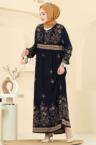moda selvim Dress 5013ERK1158 Navy Blue - Thumbnail