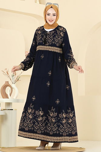 moda selvim Dress 5013ERK1158 Navy Blue - Thumbnail