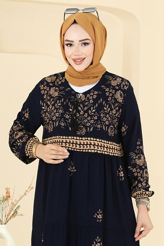 moda selvim Dress 5013ERK1158 Navy Blue - Thumbnail