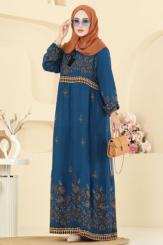 moda selvim Dress 5013ERK1158 Petroleum - Thumbnail