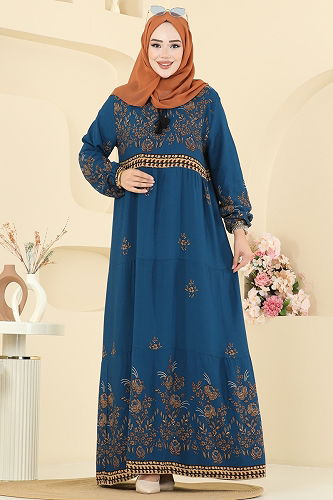 moda selvim Dress 5013ERK1158 Petroleum - Thumbnail