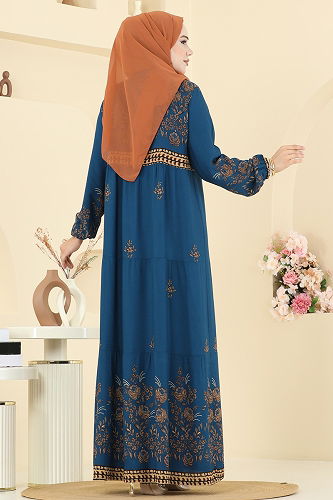 moda selvim Dress 5013ERK1158 Petroleum - Thumbnail