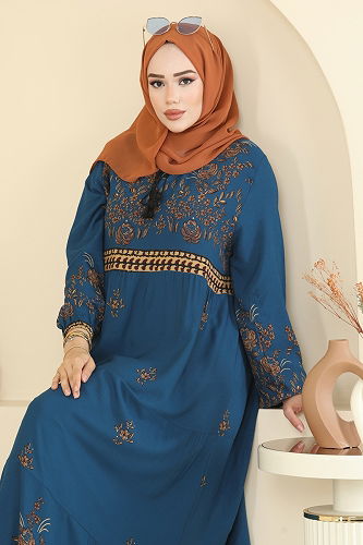 moda selvim الفستان بترولي 5013ERK1158 - Thumbnail