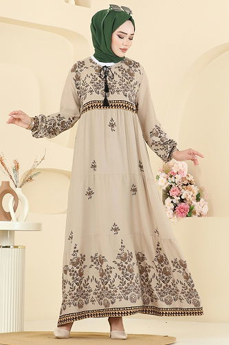 moda selvim Dress 5013ERK1158 Stone - Thumbnail