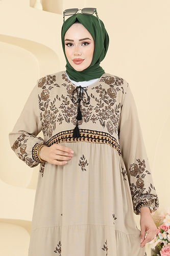 moda selvim الفستان بيج 5013ERK1158 - Thumbnail