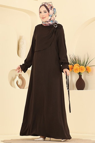 moda selvim Dress 5014BM387 Brown - Thumbnail