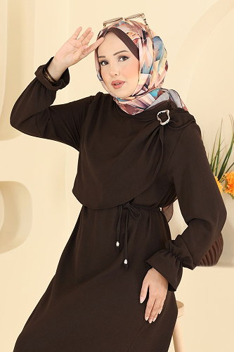 moda selvim الفستان بني 5014BM387 - Thumbnail