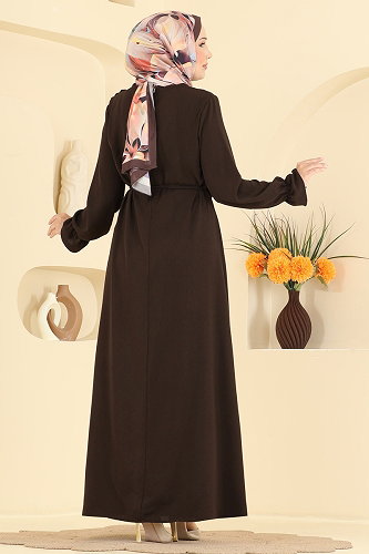 moda selvim الفستان بني 5014BM387 - Thumbnail