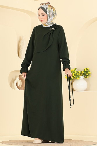 moda selvim الفستان اخضر عفني 5014BM387 - Thumbnail