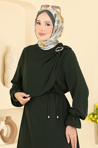 moda selvim الفستان اخضر عفني 5014BM387 - Thumbnail
