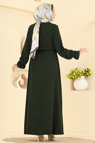 moda selvim الفستان اخضر عفني 5014BM387 - Thumbnail