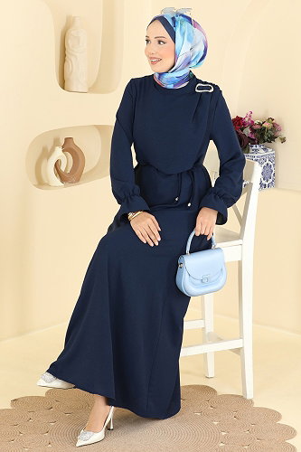 moda selvim الفستان كحلي 5014BM387 - Thumbnail