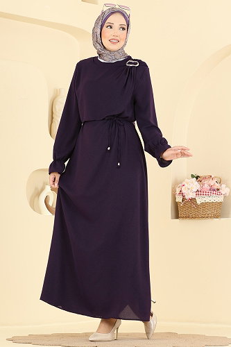 moda selvim Dress 5014BM387 Purple - Thumbnail