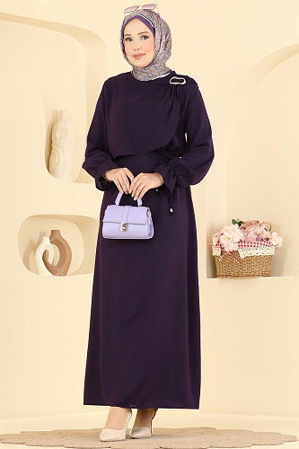 moda selvim الفستان أرجواني 5014BM387 - Thumbnail