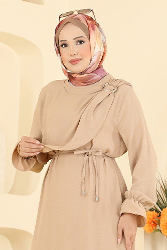 moda selvim الفستان بيج 5014BM387 - Thumbnail