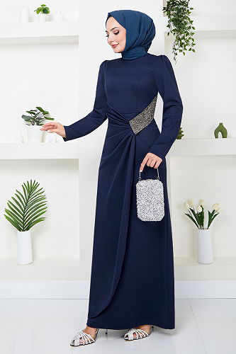 moda selvim DRESS 5026SL890-M Navy Blue - Thumbnail