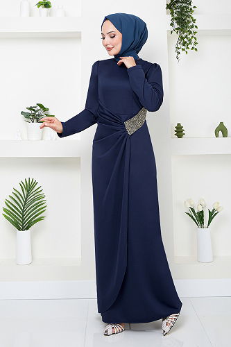 moda selvim الفستان كحلي 5026SL890-M - Thumbnail