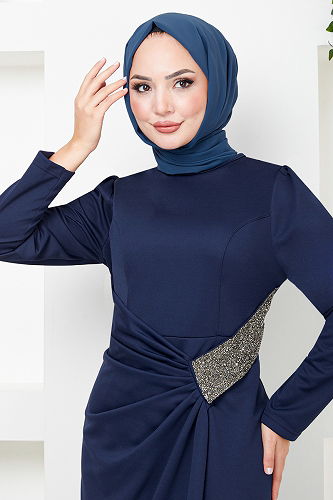 moda selvim الفستان كحلي 5026SL890-M - Thumbnail