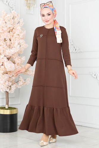 moda selvim Dress 5029TEG847 Brown - Thumbnail