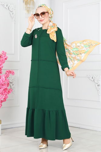 moda selvim Dress 5029TEG847 Emerald - Thumbnail