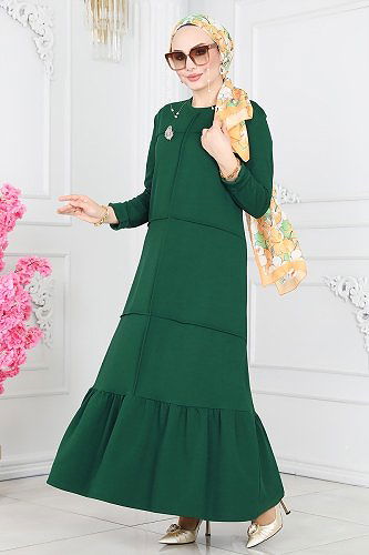 moda selvim Dress 5029TEG847 Emerald - Thumbnail
