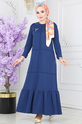 moda selvim Dress 5029TEG847 Indigo - Thumbnail