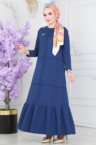 moda selvim Dress 5029TEG847 Indigo - Thumbnail