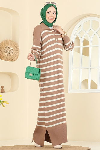 moda selvim الفستان عسلي فاتح 502OZN1046 - Thumbnail