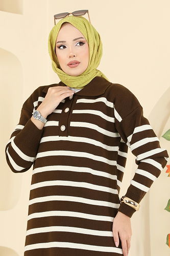 moda selvim الفستان بني 502OZN1046 - Thumbnail