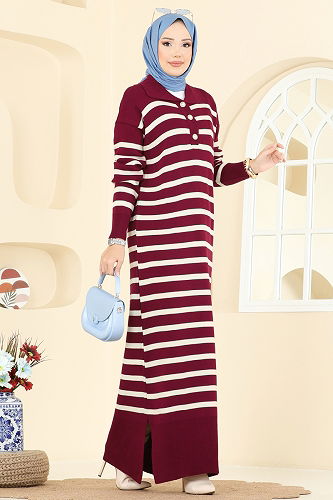 moda selvim Dress 502OZN1046 Burgundy - Thumbnail