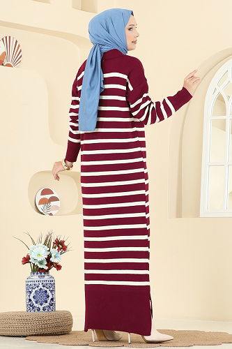 moda selvim Dress 502OZN1046 Burgundy - Thumbnail