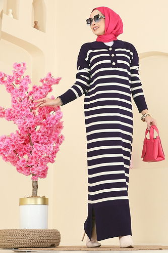 moda selvim Dress 502OZN1046 Navy Blue - Thumbnail